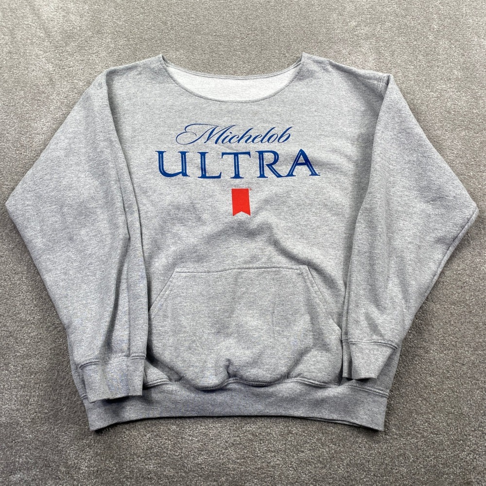 Michelob Ultra Sweatshirt Womens Large Gray Custom Raw Neck Beer Logo